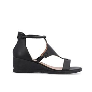 Journee Collection Black Wedge Sandals Women's Ankle Strap Zip Closure Size 7W